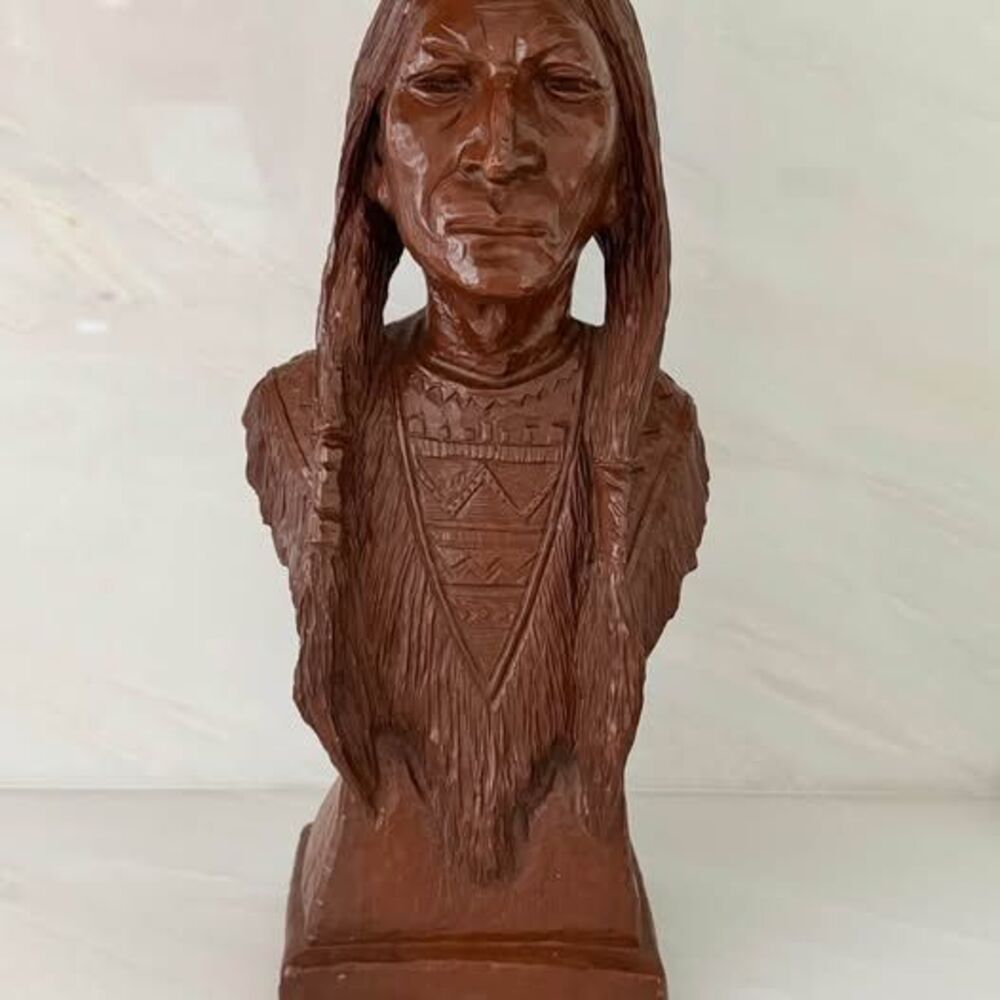Vintage Red Mill Manufacturing Native American Chief Pecan Resin bust sculpture